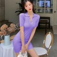 thumbnail image 3 of Robe en Maille Revers Couleur Unie Mini Skinny Robe Slim-Fit Bodycon Robes Vert, 3 of 6