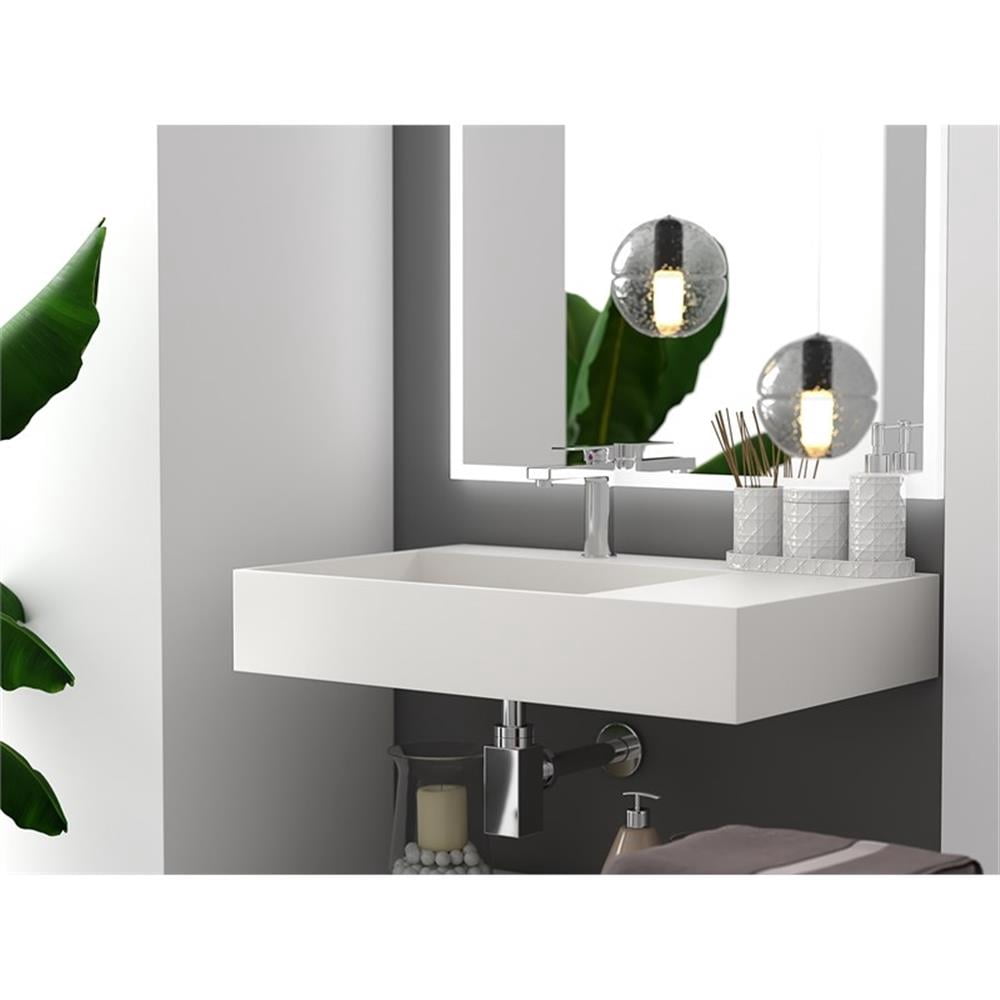 Pemberly Row 30" Solid Surface Left Basin Bathroom Sink in White