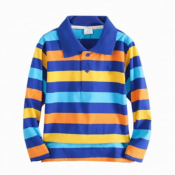 HCNTES Boys' School Uniform Long Sleeve Polo Shirt Button Closure Comfortable Breathable Fabric for Kids(Dark Blue,4-5 Years)