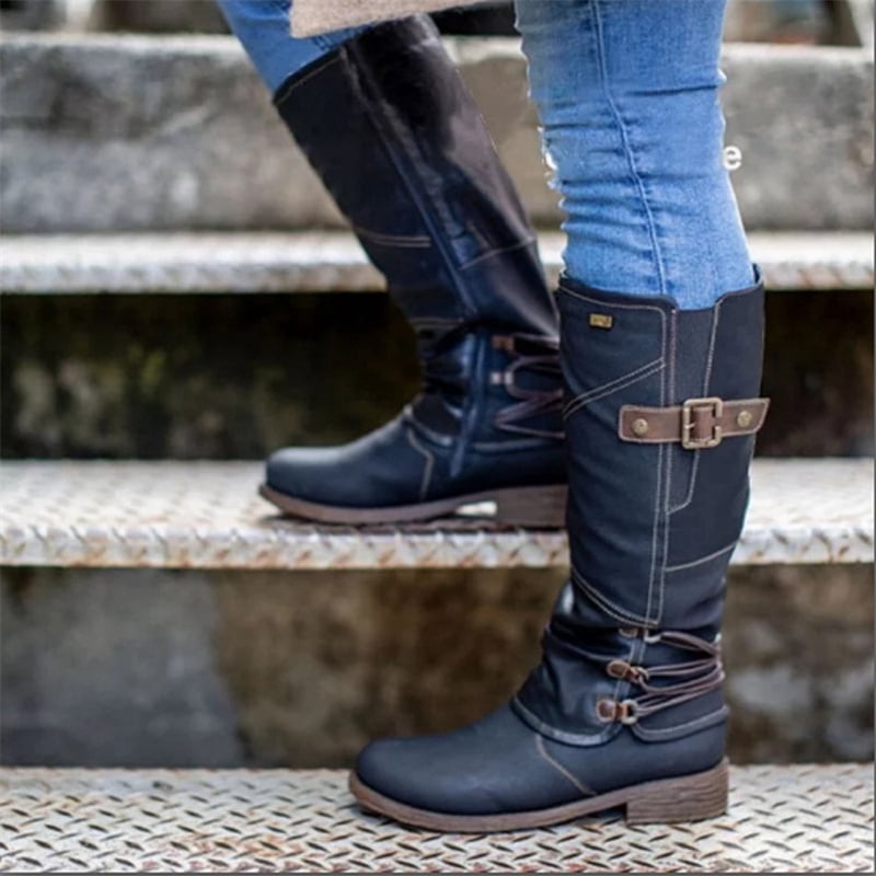 Women's Vintage PU Leather Zipper High 