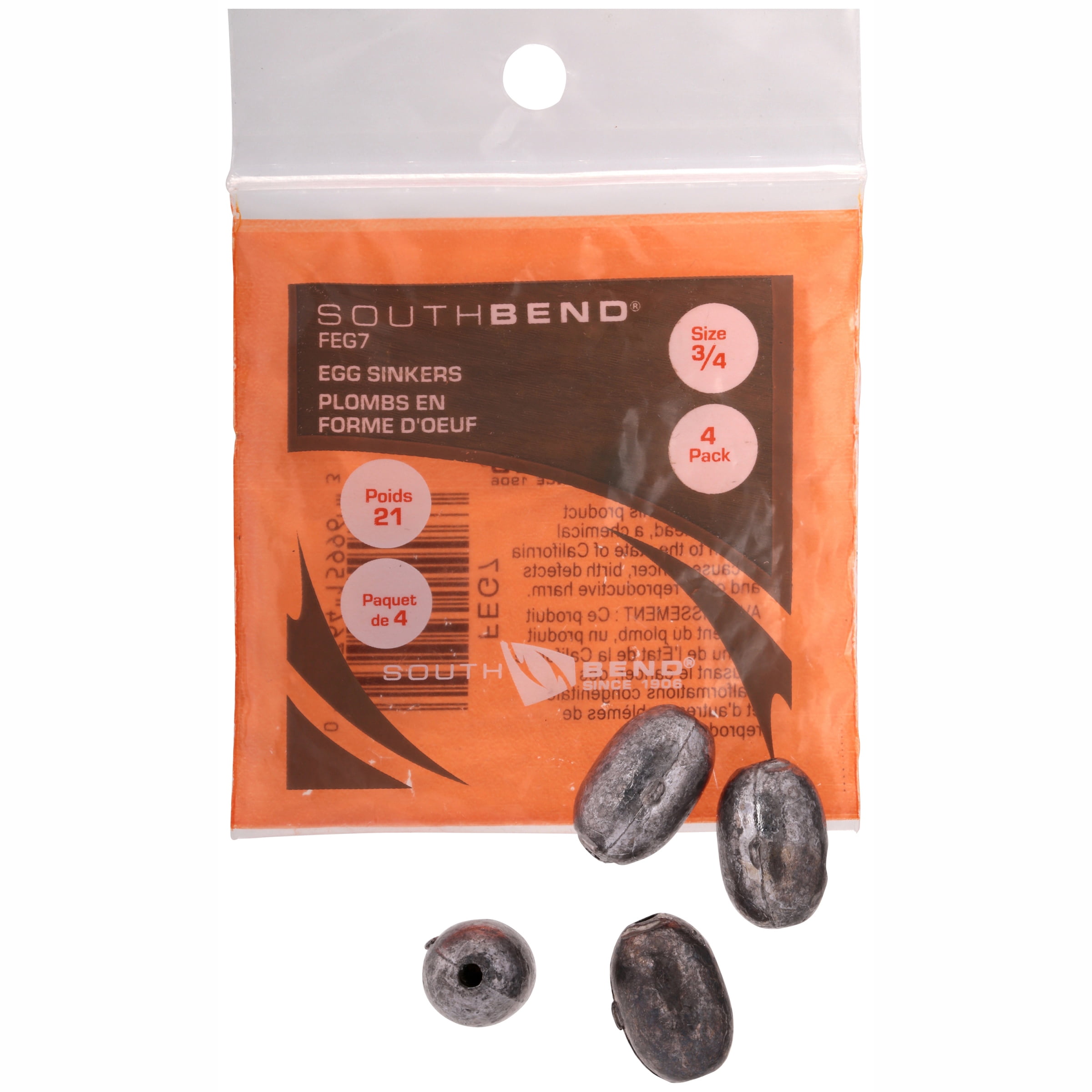 (3 pack) South Bend Egg Sinker Fishing Weights, 3/4 oz., 4-pack