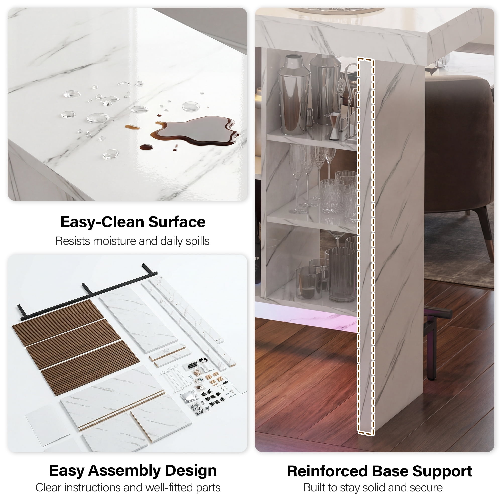 Advwin 62" Large Home Bar Unit with LED Lights & Footrest, Modern Liquor Bar Table with Glass Holders, Mini Coffee Bar Cabinet for Living Room, Kitchen, Home Pub