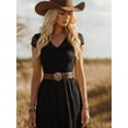 thumbnail image 5 of Women Black Lace V-Neck Short Sleeve Midi Dress With Asymmetrical Hem For, 5 of 6