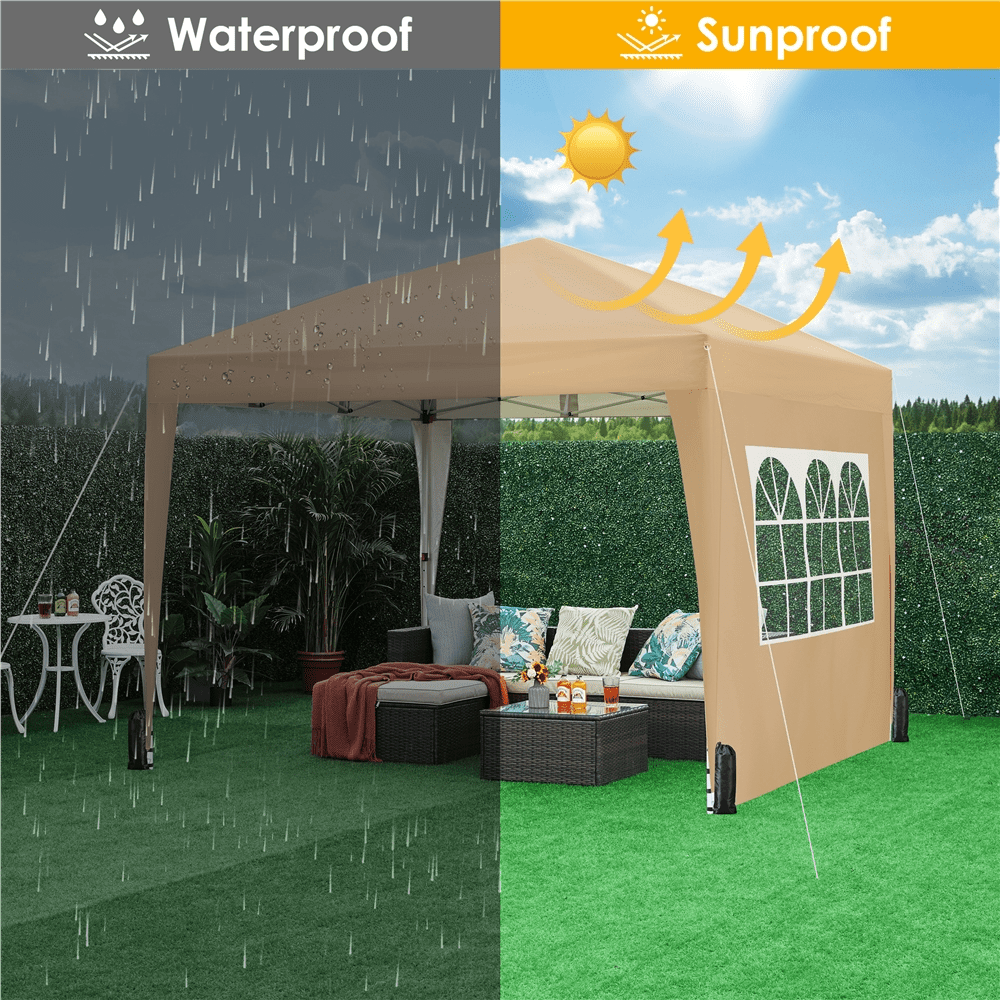 Renwick 10x10 Ft Pop Up Adjustable Canopy with 4 Sidewalls, Khaki