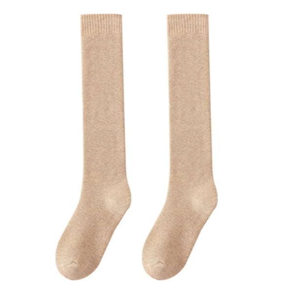 Xiao Hua pares de calcetines hasta la rodilla, gruesos, elásticos, de color sólido, antideslizantes, cómodos y cálidos, suaves, largos, para mujer, de otoño e invierno, color caqui.