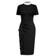 thumbnail image 4 of GRACEART Clergy women's Church Minister Asymmetrical Dress Ruffle Midi Pencil Dress with removable Tab Collar Women Pastor Slim, 4 of 5