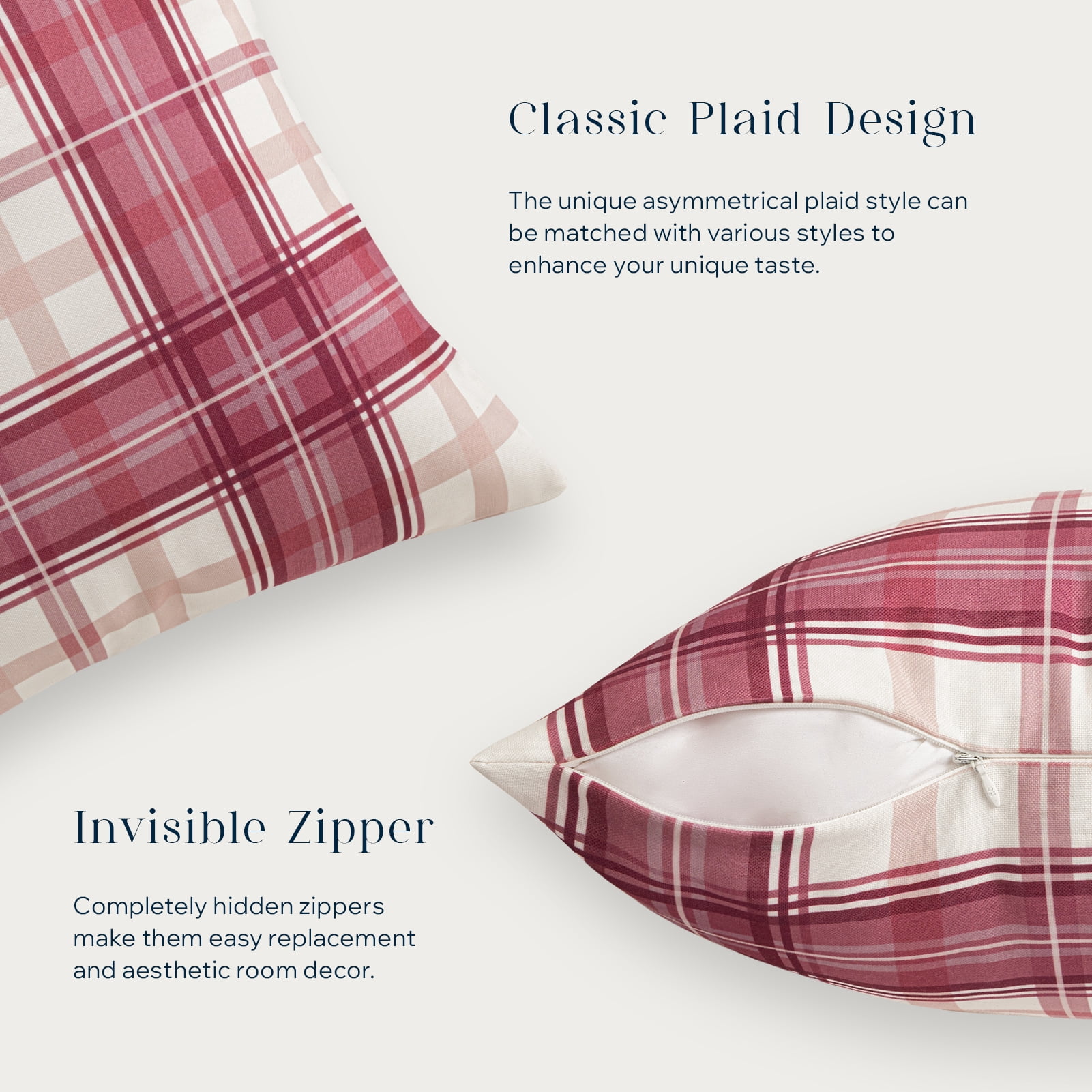 Phantoscope Buffalo Plaid Decorative Throw Pillows with Inserts, Double-Sided Printed Checkered Design, 12 x 20 in, Pink, 2 Pack