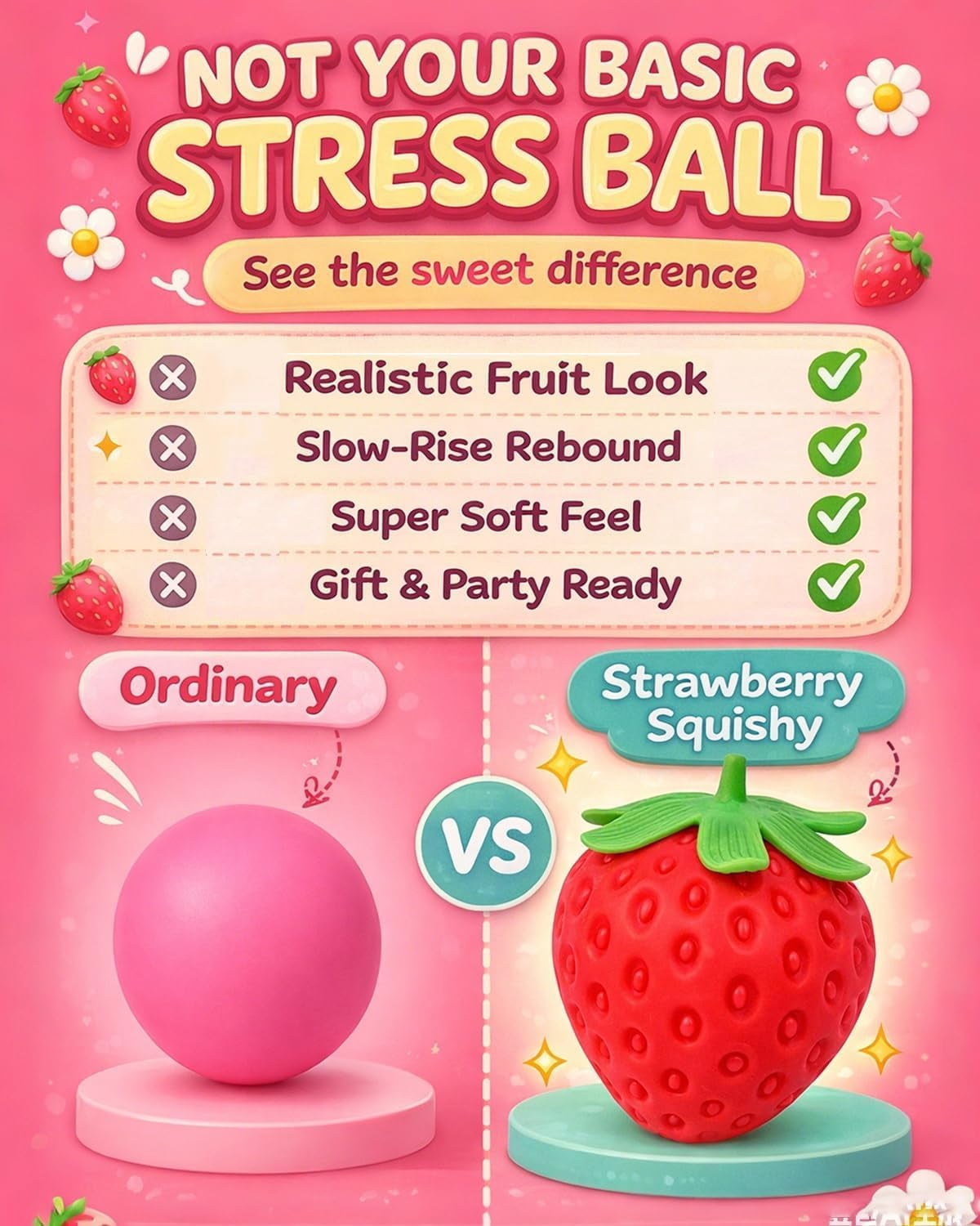 EVHRZN 7in Giant Strawberry Squishy, Jumbo Realistic Strawberry Stress Ball TPR, Large Squeeze Fruit Ball, Big Strawberries Squishies Fidget for Adults Party Favor Stress Relief