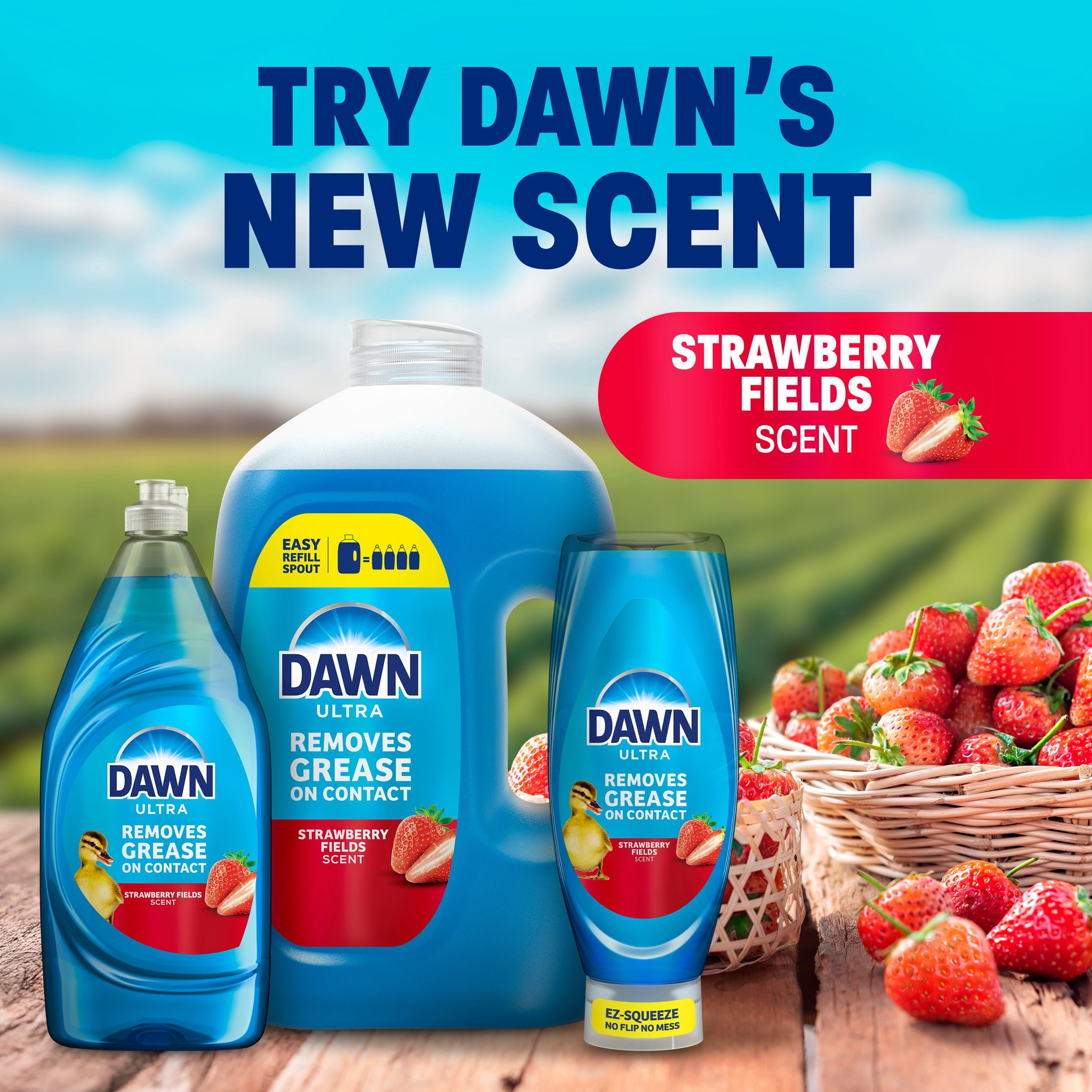 (8 pack) Dawn UltraEZ Squeeze Dish Soap Strawberry Fields, 14.7oz