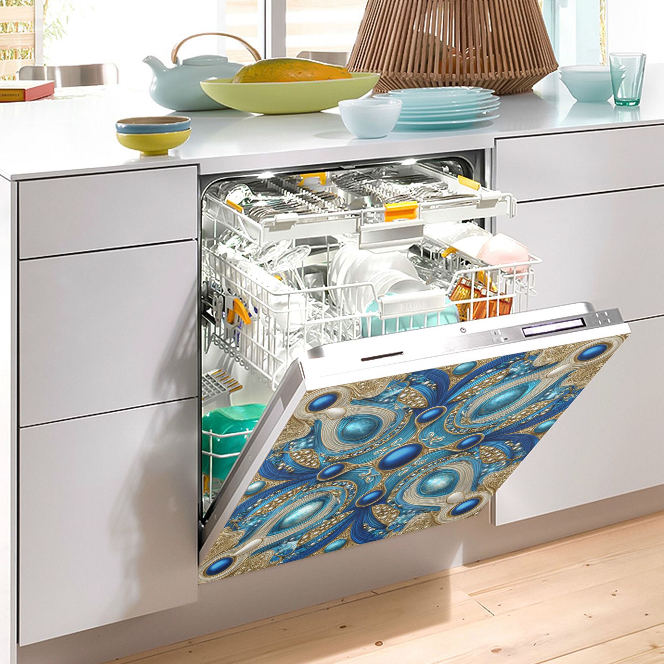 Dishwasher Magnetic Refrigerator Magnet Cover Sticker Home Decorative 23"x26" Blue Agate