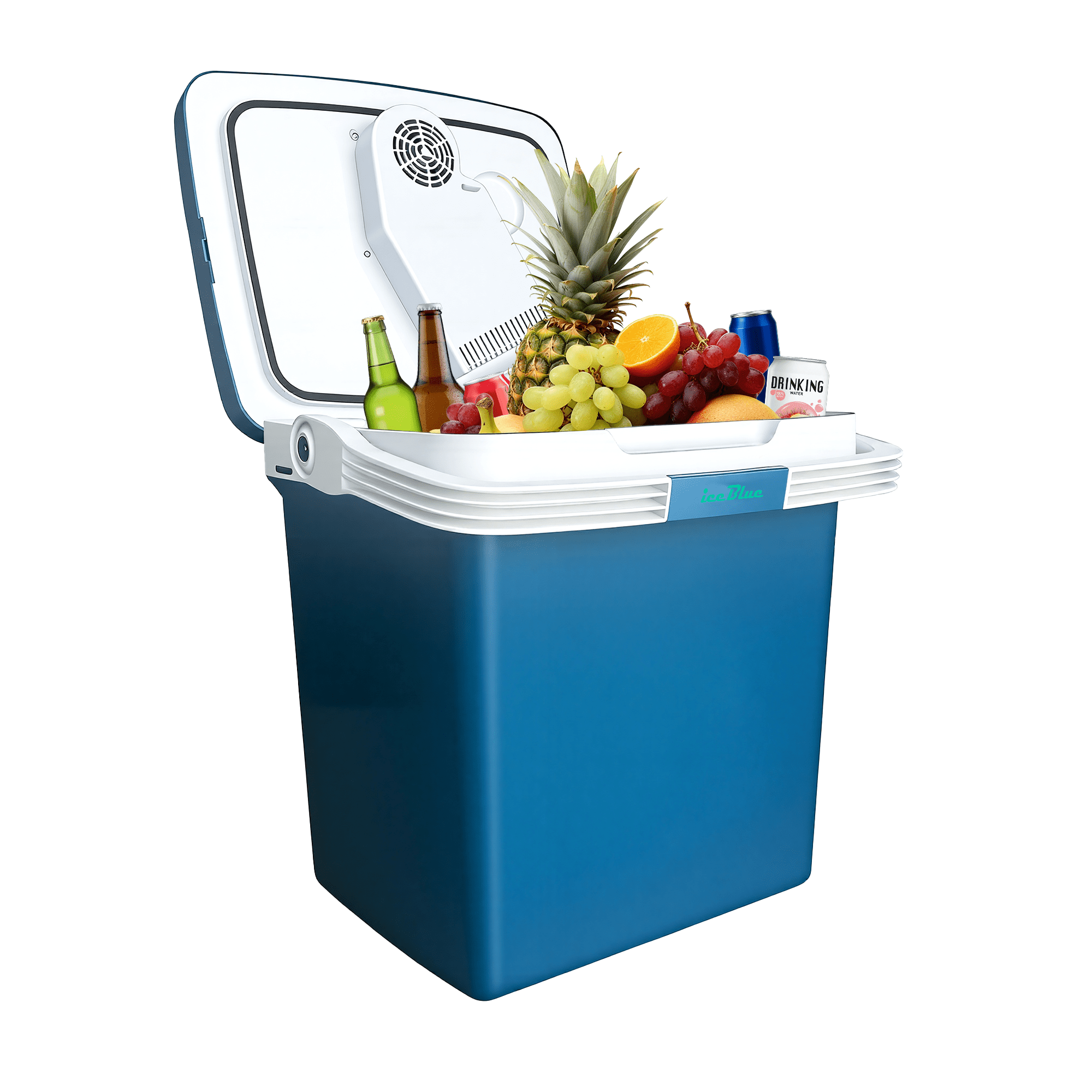 IceBlue 26L Electric Cooler Car Refrigerator with Automatic Locking Handle AC/DC RV Refrigerators Fridge Camping Cooler for Home and Travel Beverage/Fruits/Drinks (Blue)