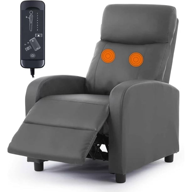 Korser Sillón Reclinable Push Back Con Masaje Y Calefacción,Cuero PU,Gris
