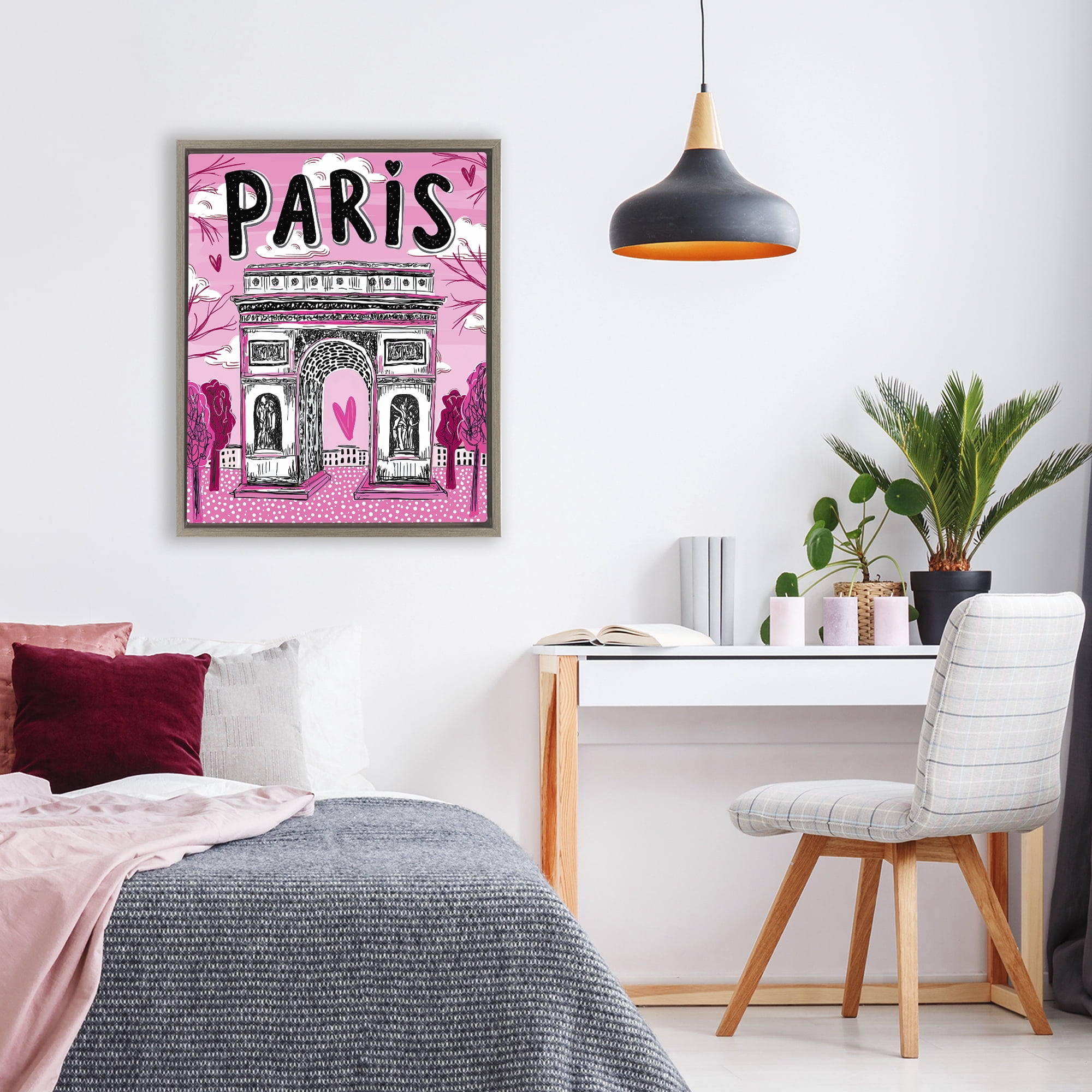Stupell Industries Romantic Paris Arc de Triomphe Brown Framed Floater Canvas Wall Art, design by Jess Stempel