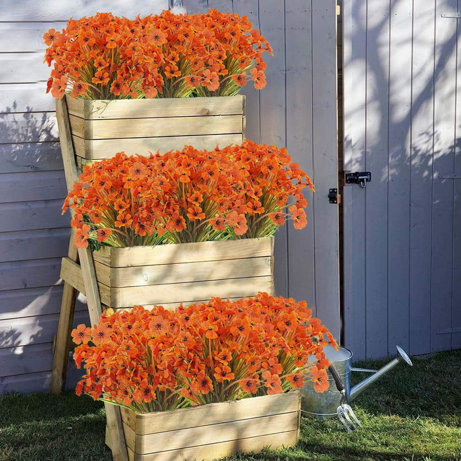 10 Bundles Artificial Fall Flowers for Outdoors UV Resistant Fake Mums Silk Faux Flower Plastic Plants for Outside Front Porch Potted Planter Baskets Home Indoor Decorations (Fall Color)