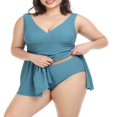 thumbnail image 4 of Women Plus Size Bikini Dress Sleeveless V Neck Off-Shoulder Solid Color Summer Beach Swimwear with Briefs, 4 of 9