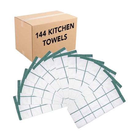 Arkwright Kitchen Towels (Bulk Case of 144) 15 x 25 in. 100% Cotton Green & White Windowpane Pattern