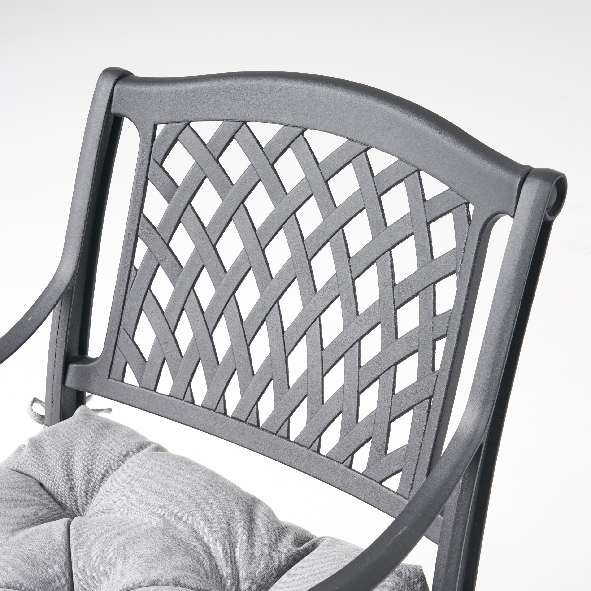 Brody Outdoor Cast Aluminum Dining Chair with Cushion, Set of 2, Antique Matte Black, Charcoal