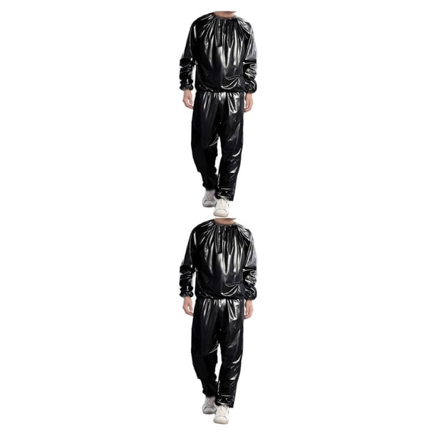 Minnieouse Sauna Suit Sweat Chaqueta para perder peso Trajes deportivos de PVC Negro S 2Conjunto