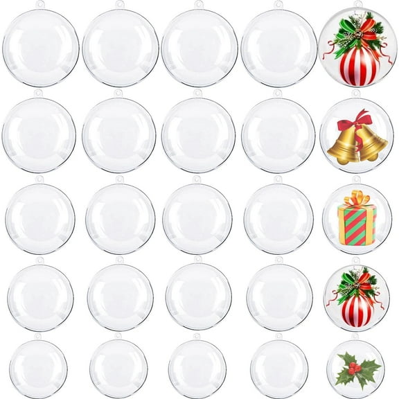 25Pcs DIY Clear Acrylic Fillable Balls, Plastic Clear Plastic Ornaments Balls Fillable Wedding Christmas Holiday Party Decor (5 Sizes, 30/40/50/60/70mm)