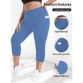 thumbnail image 4 of FlorCurve Plus Size Capri Leggings for Women with Pockets High-Waist Tummy Control Yoga Pants Stretch Workout Leggings, Blue 2XL, 4 of 6