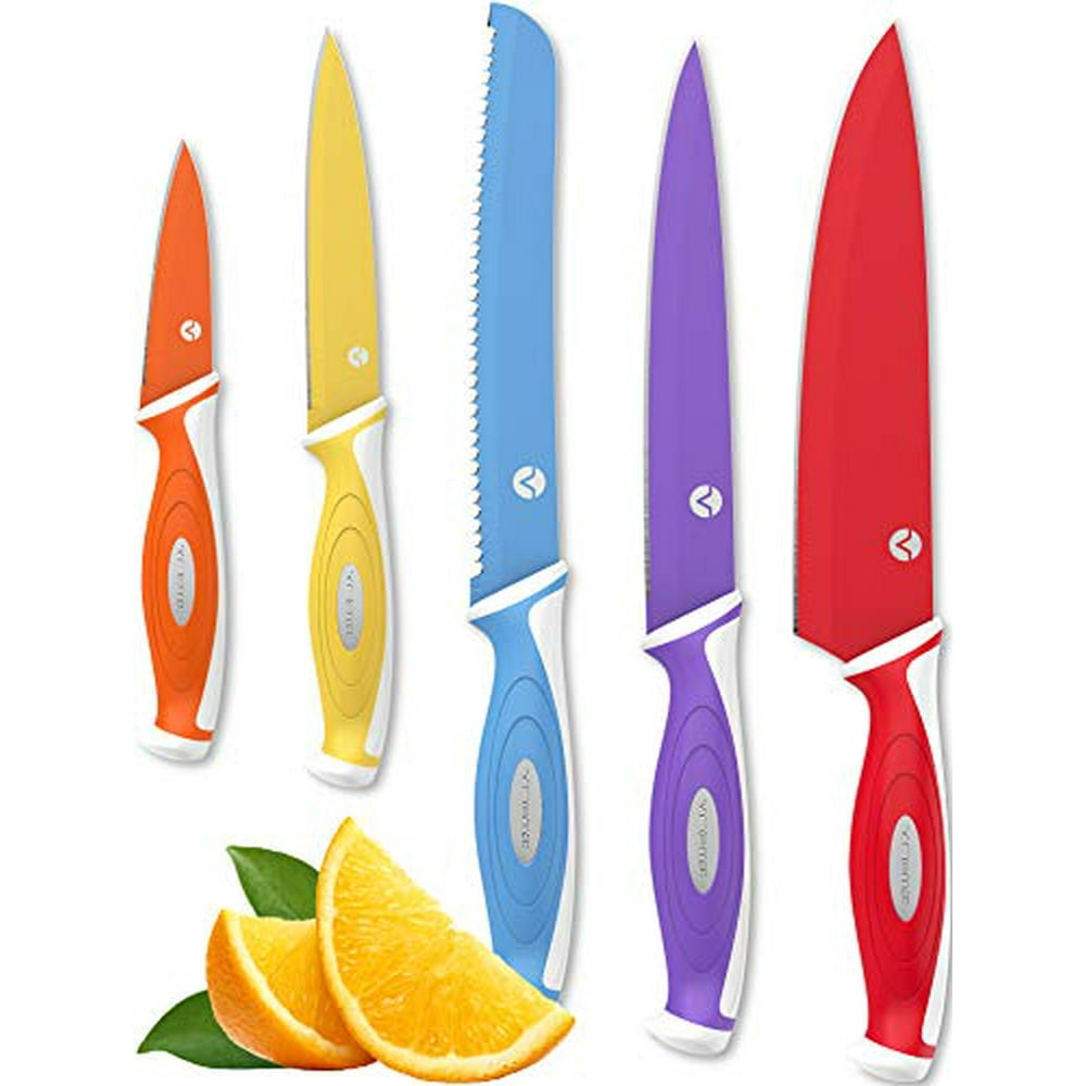 Vremi 10 Piece Colorful Knife Set - 5 Kitchen Knives with 5 Knife