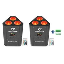(2) Rockville RockWedge LED RGBWA UV Rechargeable Wireless DMX DJ Par Up-Lights
