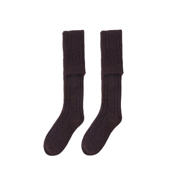 EeaseMX 1 par de calcetines de lana cálidos por encima de la rodilla para mujer, de otoño e invierno, estilo retro, de algodón (café).