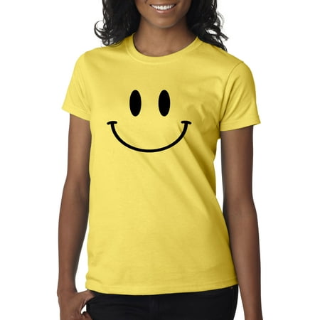 - New Way 849 - Women's T-Shirt Smiley Face Emoticon Emoji Happy Smile 2XL Daisy Yellow