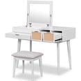 thumbnail image 4 of 43.3" White Makeup Vanity With Stool, Flip-top Mirror And Three Drawers, Fashionable Charming Dressing Table Elegant Appealing, 4 of 5