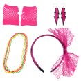 thumbnail image 1 of KAKOWELY Diadema de encaje de los 80, pendientes de neón, guantes de rejilla sin dedos, collar para fiesta de los 80 (serie Rosy), 1 of 4