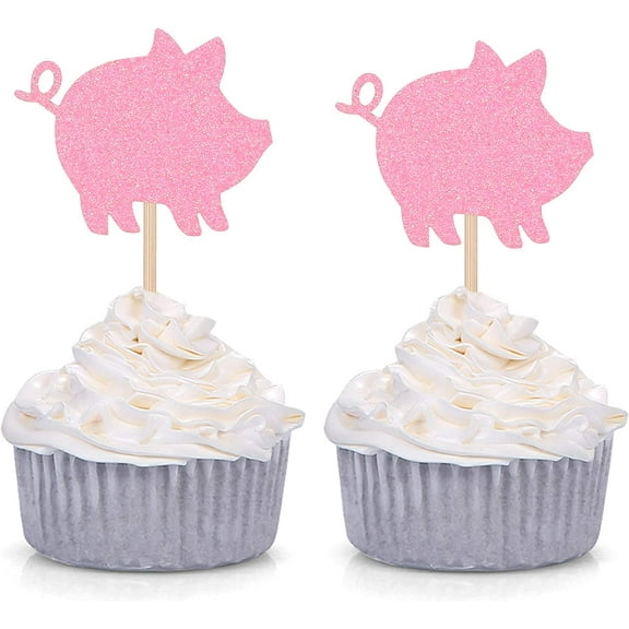 12pcs CT Pink Pig Cupcake Toppers Birthday Baby Shower Party Picks