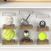 SUNFICON Baseball Case Display for Balls Walnut Wood Base Acrylic Baseball Display Case Baseball Holder Stand Cube Memorabilia Showcase Autograph Ball Protector for Official Size Ball Display