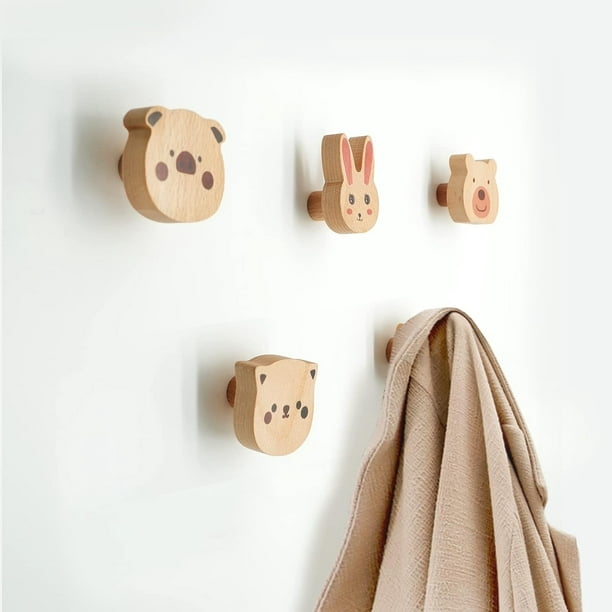 Wall Hook,Child Baby Nursery Wood Wall Hook, Natural Colorful Animal Coat  Hooks,Wooden Hooks,Children Wall Mounted Hook,Set of 5