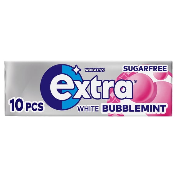 Extra White Bubblemint Sugarfree Chewing Gum 10 Pieces, Imported from Britain