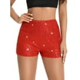 thumbnail image 2 of Yunliwuli Women's Summer Sequins Shorts Mid Waist Elastic Band Sparkly Straight Leg Shorts Glitter Hot Pants for Party, 2 of 8