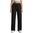 thumbnail image 5 of Women's Soft Fabric Straight Leg Pants with Pockets, Mid Elastic Waist Drawstring, Lightweight Comfortable, Casual Lounge Pants for Summer Beach Work, Womens Pants | UKHCCC,Black S, 5 of 7