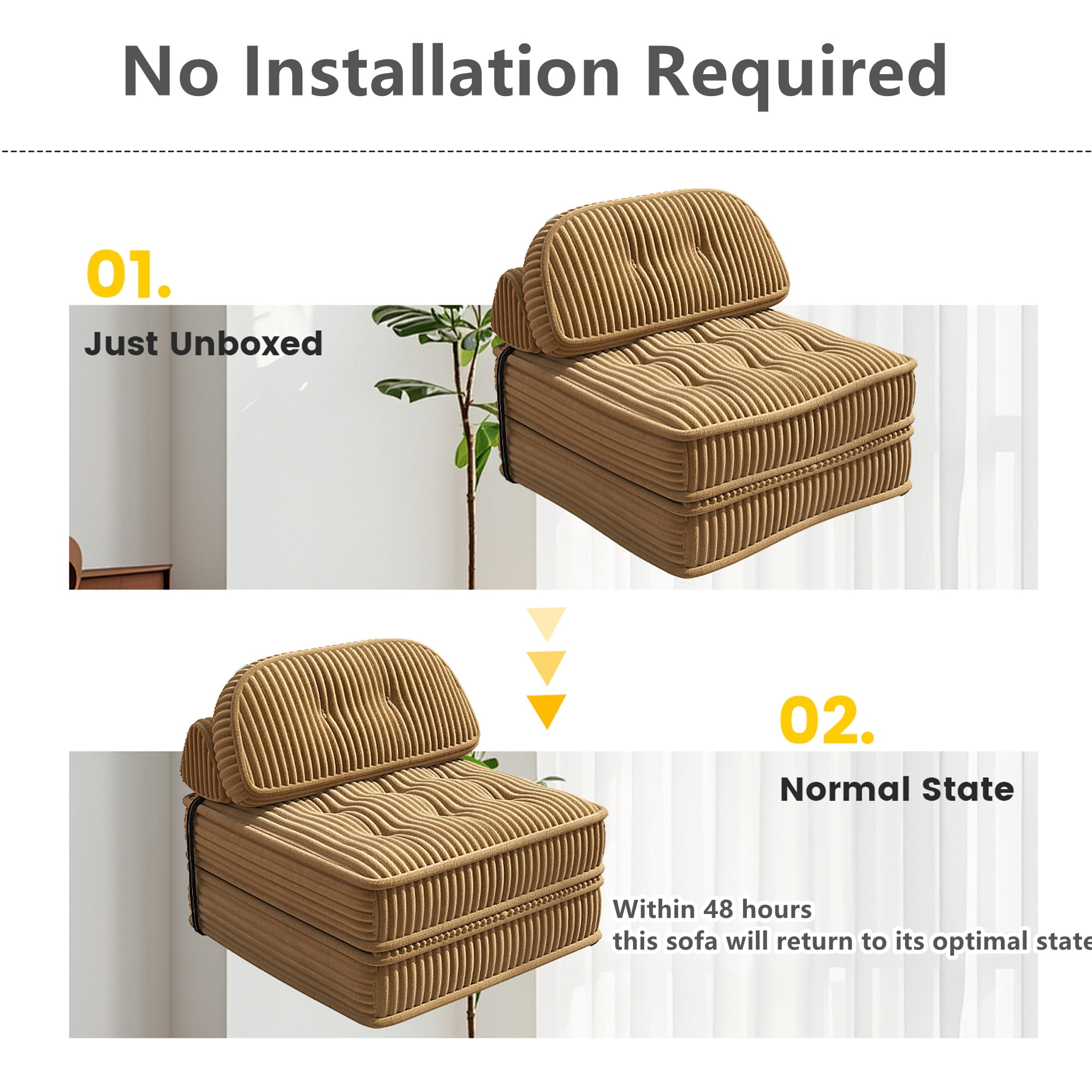 Aukfa Tufted Futon Convertible Folding Sofa Bed with Back Support, Twin Size, Corduroy, Brown