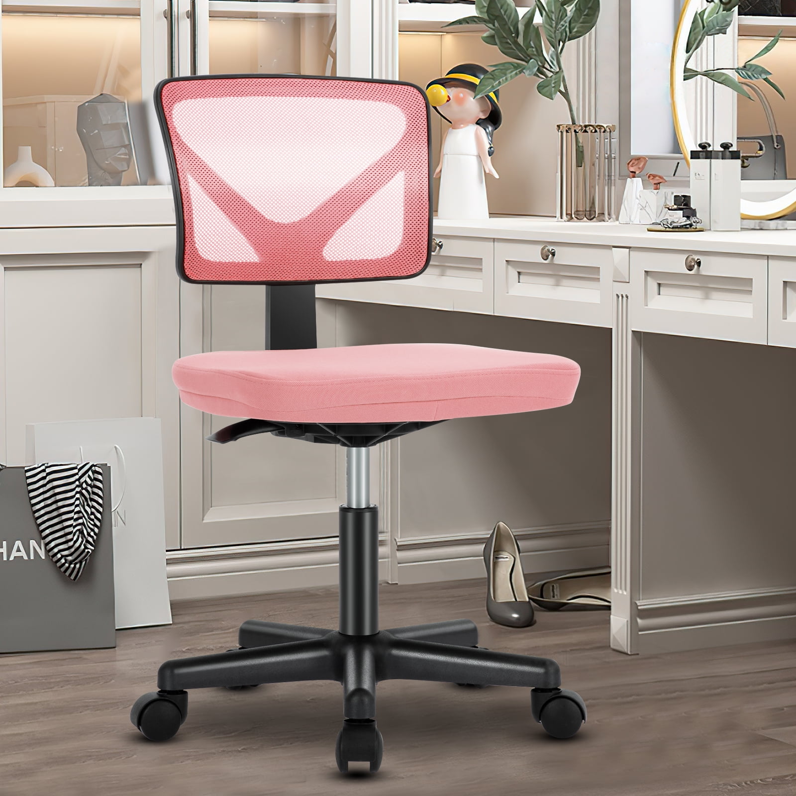 Gianna Armless Desk Chair, Low Back Adjustable Rolling Chairs with Wheels for Home Office Study