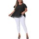 thumbnail image 2 of Blusa de Chiffon para Mujeres de Talla Grande Agnes Orinda con Volantes, Mangas Cortas, Cuello en V, Dobles Capas, Casual, 1X, Negra, 2 of 6