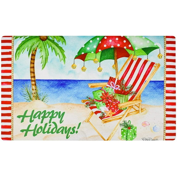 Christmas Welcome Doormat Front Door Mat, Rubber Back Non Slip Door Mat Entrance Rug Shoe Scraper 17.2" x 28.75", Low-Profile Printing Mat for Entry, Garage, Patio, High Traffic Areas (Green Happy)