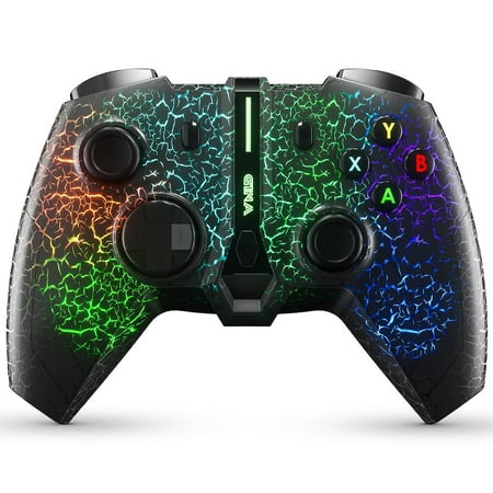 Game Controller, Wireless Controller Compatible with Xbox One/One X/One S, Xbox Series X/S, PC, Gamepad with 6 Light Colors Unique Crack Skin/Dual Vibration/2.4GHz Connection