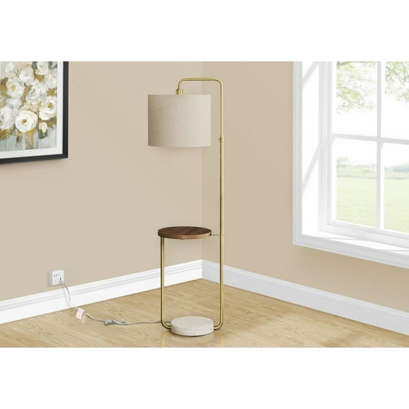 Monarch Specialties Lighting, 67"h, Floor Lamp, Usb Port Included, Brass Metal, Beige Shade, Contemporary