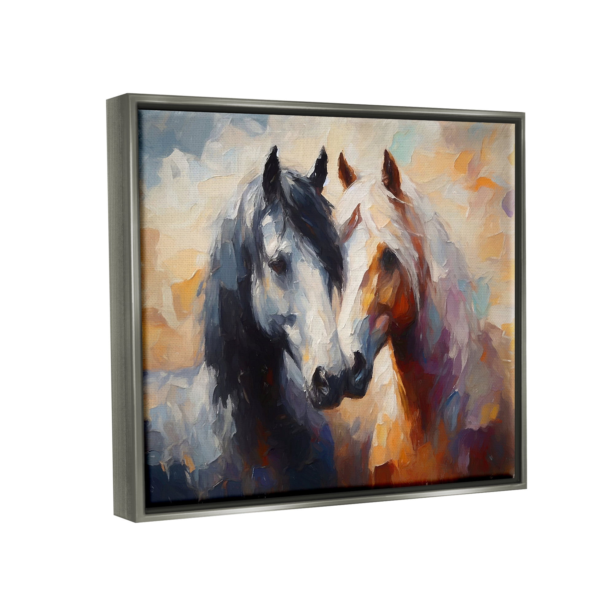 Stupell Industries Hugging Horses Painting Animals & Insects Painting Gray Floater Framed Canvas Art Print Wall Art, 31 x 25