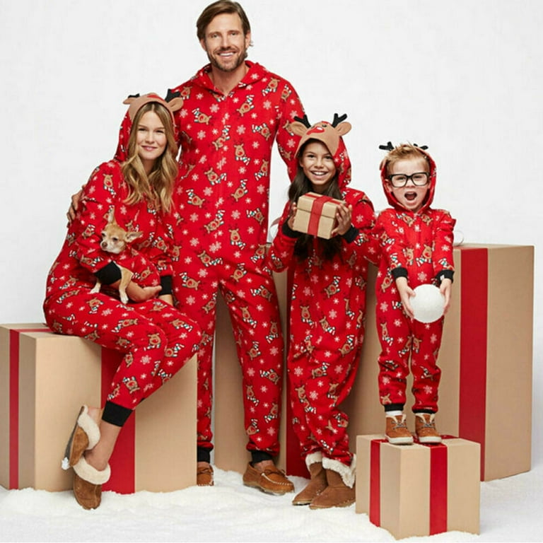Morttic Christmas Family Matching Jumpsuit Pajamas One-Piece Mom Dad Kids  Baby Deer Hoodie Romper - Walmart.com