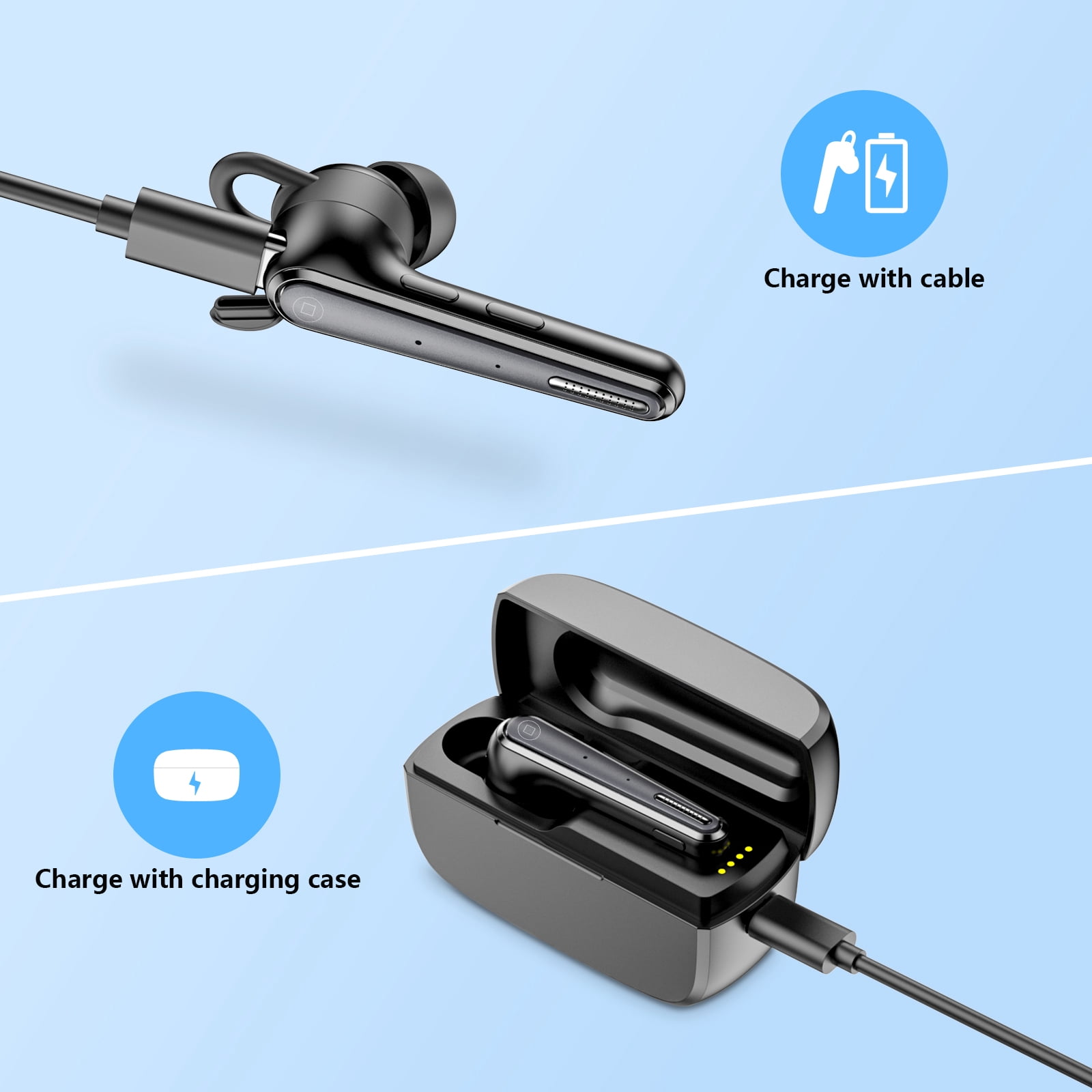New bee Bluetooth Headset,Wireless Bluetooth Earpiece with ENC Noise Canceling Mic,500mAh Charging Case 180H Standby, LED Display,Single-Ear Hands-Free for Driving/Office/Conference