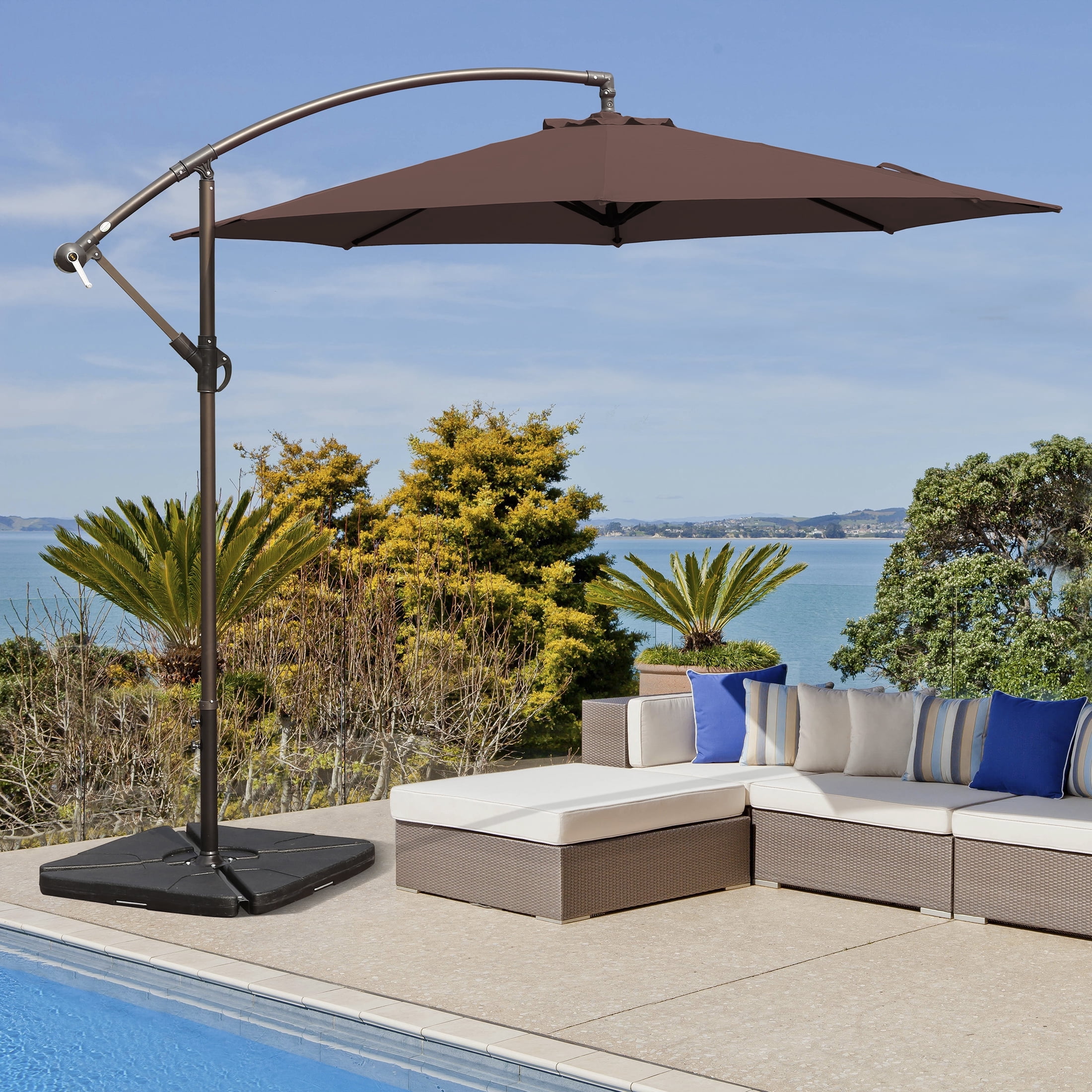 Polytrends Steele 10-ft. Offset Patio Umbrella with Weight Base Stand Coffee