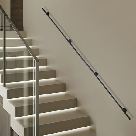 12FT Handrails for Indoor Stairs,Industrial Pipe Staircase Railing with 4 Wall Mount Brackets