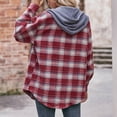 thumbnail image 4 of RYDCOT Fall Winter Jackets for Women Casual Plaid Flannel Shacket Jacket Casual Long Sleeve Button Down Shirts Hooded Hoodie Coats Clearance, 4 of 5