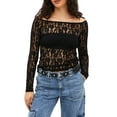 thumbnail image 2 of Women Long Sleeve Crop Tops Sheer Lace Off-Shoulder Shirt Casual Pullovers for Club Streetwear Aesthetic Grunge Clothes, 2 of 10