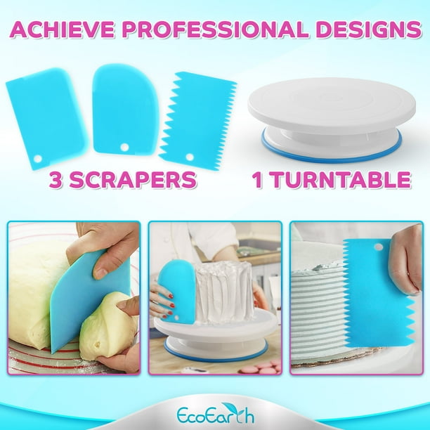Cake Decorating Kit (65 Pcs), Baking Supplies Set W/ Rotating Turntable & 24 Unique Design Icing Tips, Piping Bags & More by EcoEarth